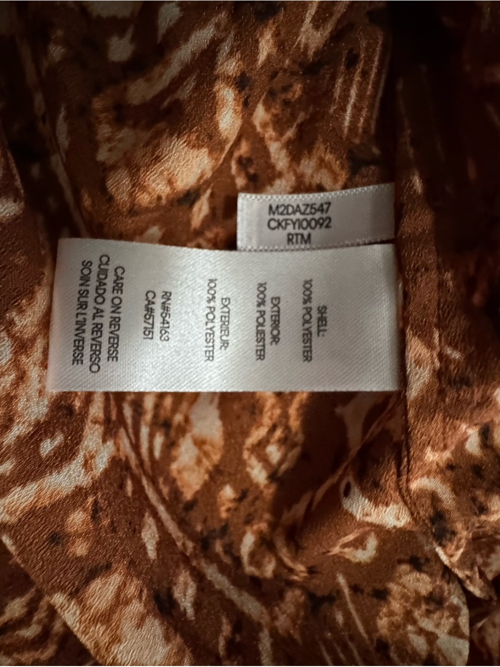 Calvin Klein Rust Patterned Button-Front Blouse - Picture 6 of 7